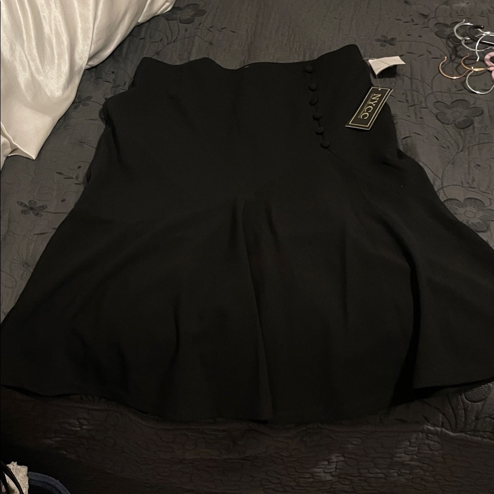 Black Fit-and-Flare polyester skirt with Side Button Trim New!